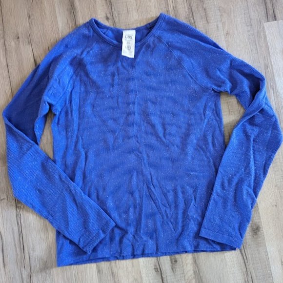 Athleta Girl Power Up Seamless Long Sleeve Blue Shimmer Active Top, XL (14) - Picture 1 of 2